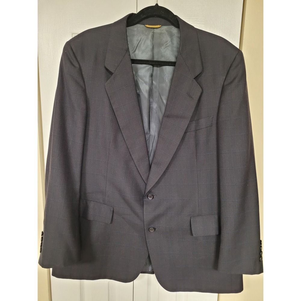Plaid Navy Blazer Damschroder's Toledo Sport Coat Sz 46‎ R Lined Sleeve 32in